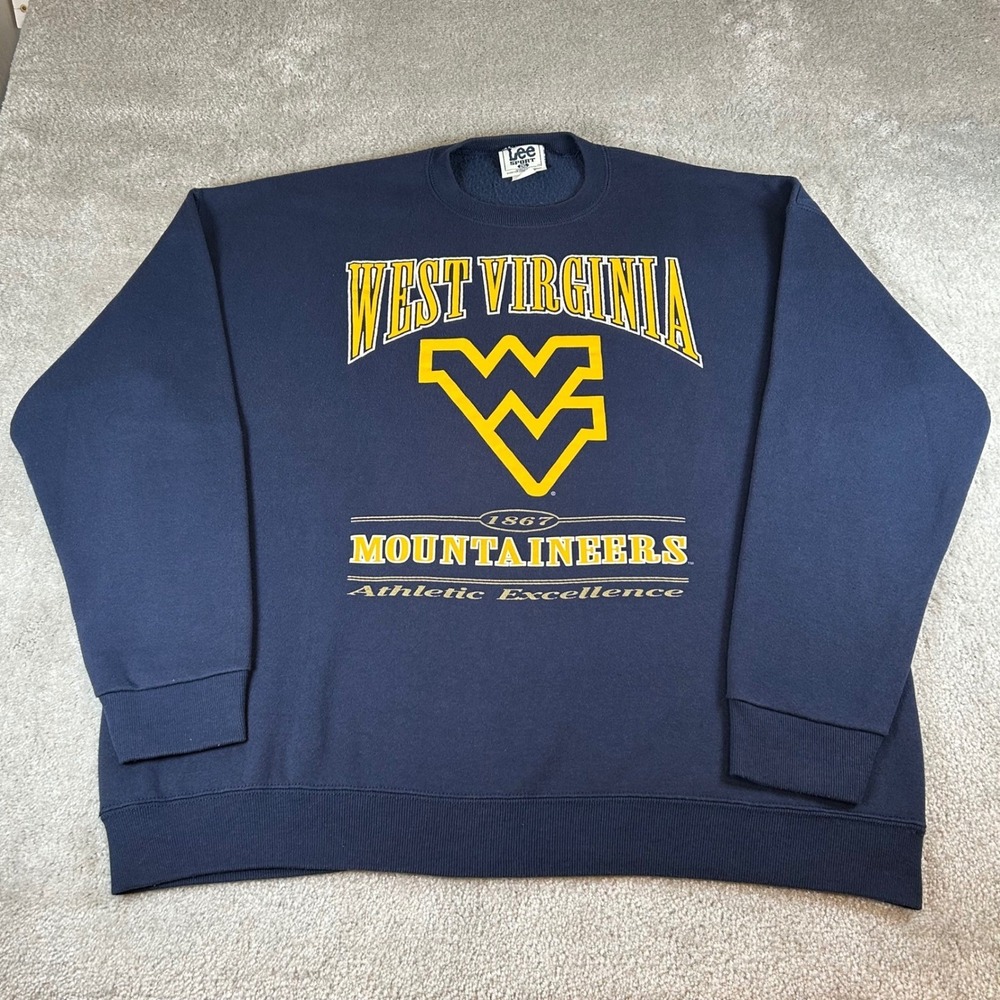 Vintage Lee West Virginia Mountaineers 1867 University Navy Sweatshirt‎ Size 2XL